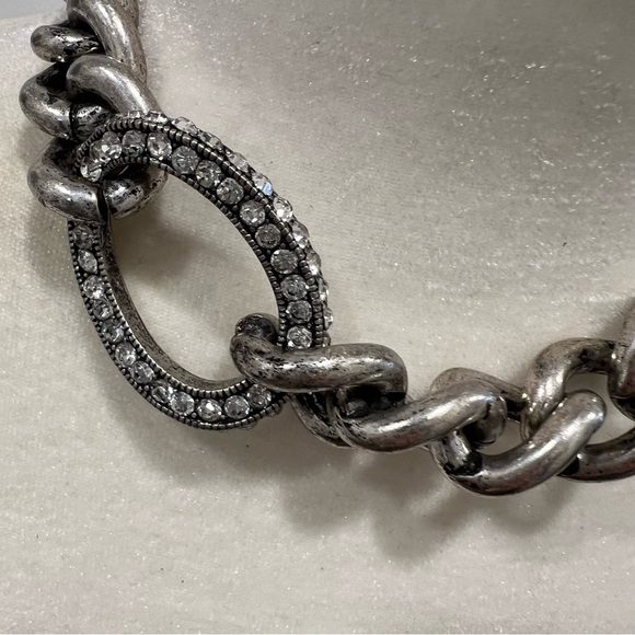 Silver chunky chain necklace rhinestone link sparkly beads links silver tone - Picture 5 of 12